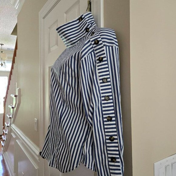Veronica Beard Fauri Striped Off-The-Shoulder Long Sleeve Shirt Size 4 - Picture 8 of 16